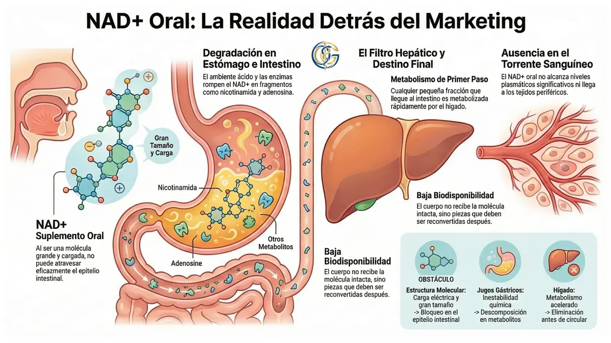 NAD suplementos orales: precursores NMN y NR frente a NAD+ directo